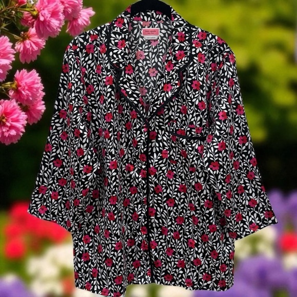 Kate Spade Floral Pajama Button up Top Comfy Cute Chic Women's Size L - Picture 1 of 11